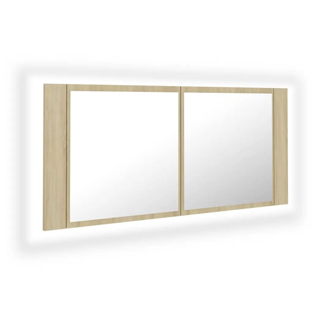 vidaXL LED Bathroom Mirror Cabinet Sonoma Oak 39.4&quot;x4.7&quot;x17.7&quot;