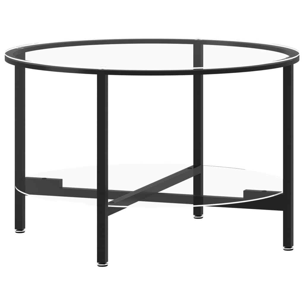 vidaXL Black and Transparent Tempered Glass Tea Table - Modern Multi-use Accent Table with 2-Tier Storage for Living Room, Lounge
