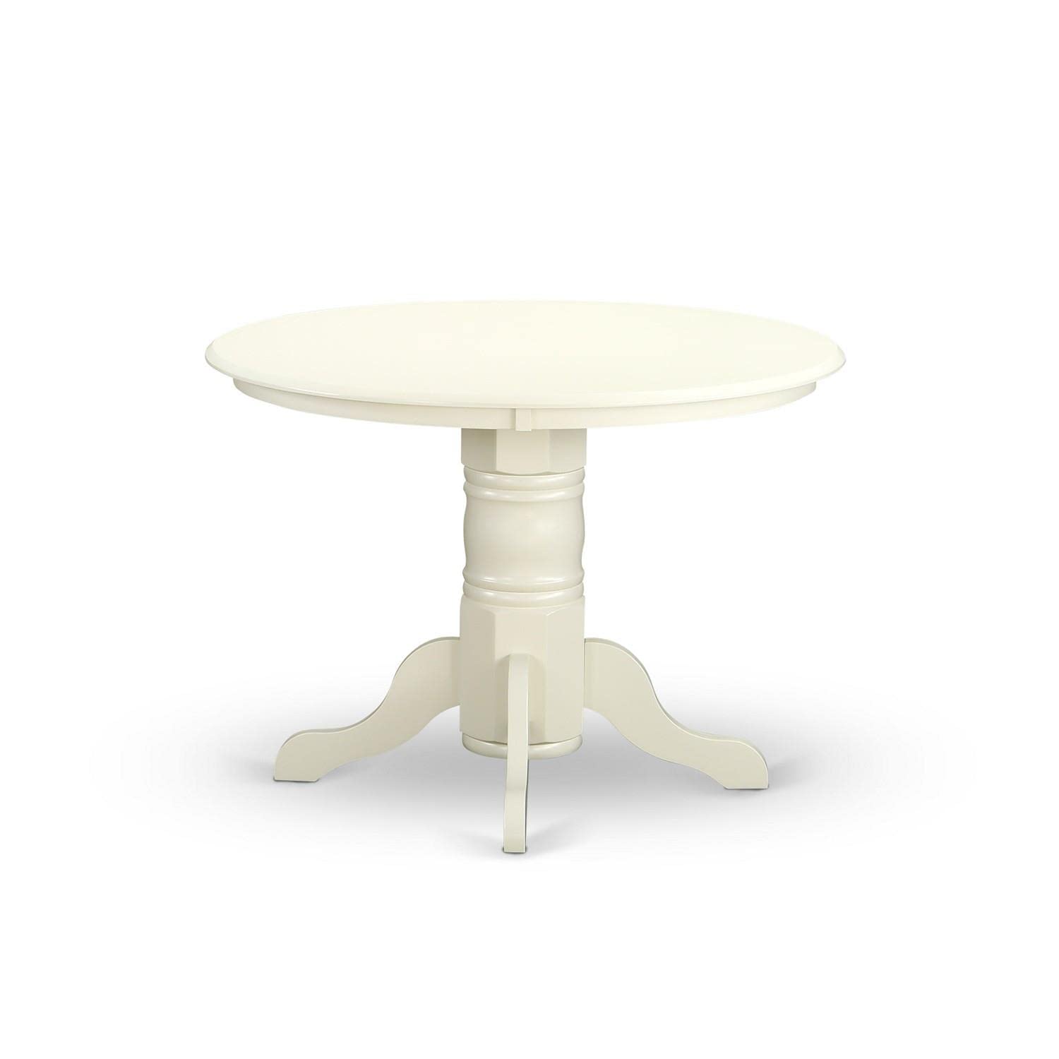 East West Furniture SHLG3-LWH-W 3 Piece Modern Dining Table Set Contains a Round Kitchen Table with Pedestal and 2 Dining Chairs, 42x42 Inch, Linen White