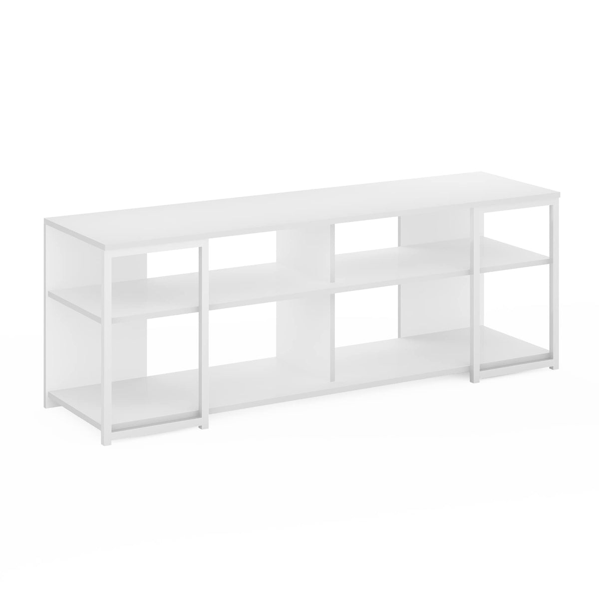 Furinno Camnus Modern Living Entertainment Center Stand with Metal Frame Support for TVs up to 65 Inch, Solid White/White