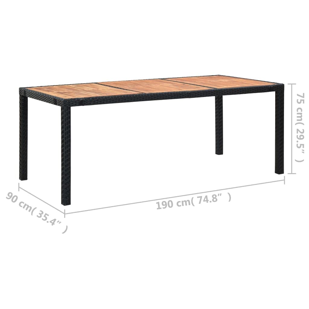 vidaXL Patio Dining Set 9 Piece, Patio Dining Table Set with Wood Tabletop, Rattan Chairs with Cushions for Garden, Scandinavian, Poly Rattan Black