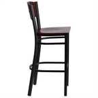 Flash Furniture HERCULES Series Black 4 Square Back Metal Restaurant Barstool - Mahogany Wood Back & Seat