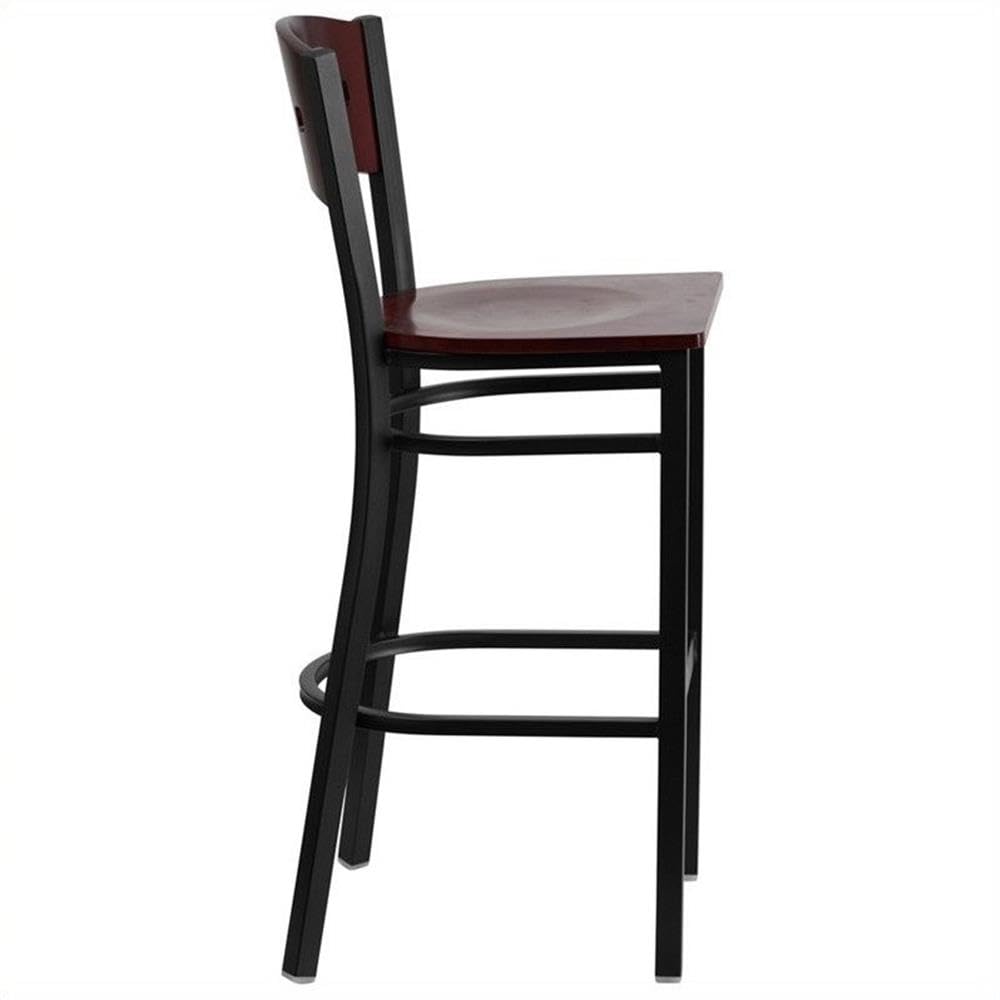 Flash Furniture HERCULES Series Black 4 Square Back Metal Restaurant Barstool - Mahogany Wood Back & Seat