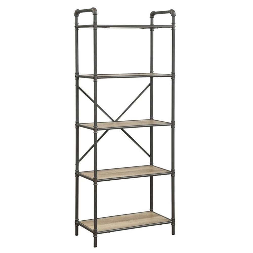 Acme Itzel 5 Wooden Tiers Rectangular Bookshelf in Antique Oak and Sandy Gray