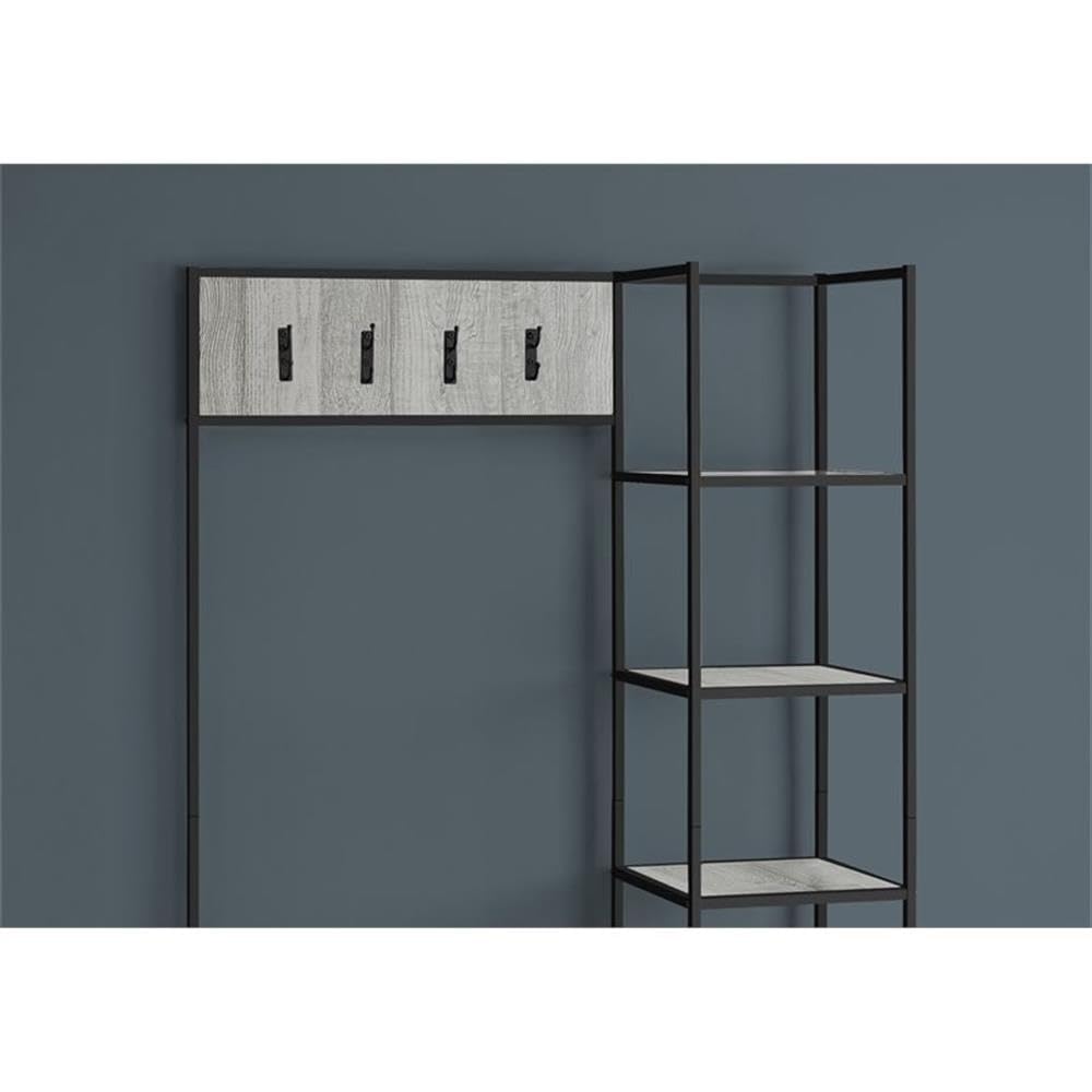 Monarch Specialties 4512 Bench, Entryway, Hallway, Storage, Organizer, Coat Rack, Hall Tree, Laminate, Contemporary, Modern Bench-72 H Grey Black Metal Entry, 45.5' L x 15.75' W x 71' H