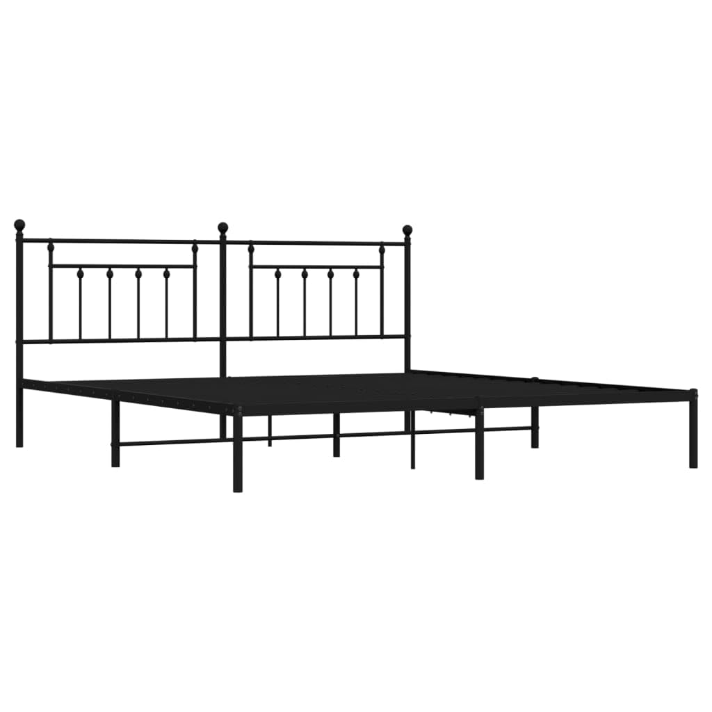 vidaXL 12 Inch Black King Size Bed Frame with Headboard, Sturdy Metal Platform Bed Frame & Slats, Extra Under Bed Storage, No Box Spring Needed, Without Mattress