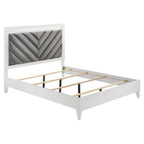 Acme Chelsie Wooden Eastern King Bed with Velvet Headboard in Gray and White