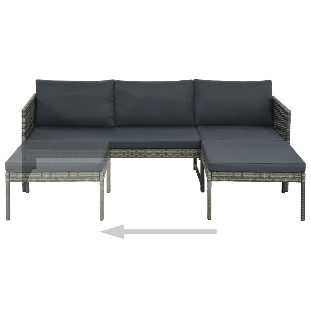 vidaXL Patio Sofa 3 Piece, Garden Sofa Set with Cushions, Patio Lounge Set Outdoor Sectional Sofa Couch for Balcony Garden, Poly Rattan Gray