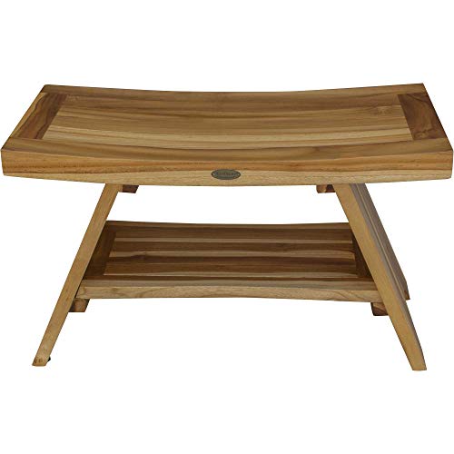 HomeRoots Rectangular Teak Shower Stool Or Bench with Shelf in Natural Finish