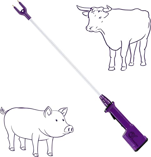 Ranch Choice Purple Rechargeable Livestock Prod Waterproof Cattle Prod With 23' Flexible Shaft (Total 33 1/2 Inch Length)