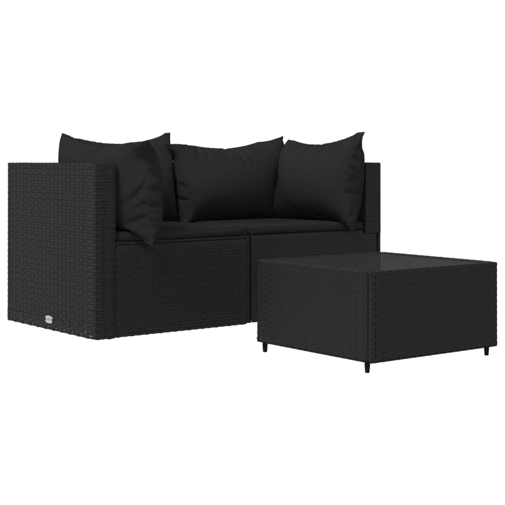 vidaXL Black PE Rattan Patio Lounge Set - Outdoor Furniture with Weather-Resistant Cushions and Tempered Glass Tabletop - Includes Corner Sofa, Cushion and Coffee Table