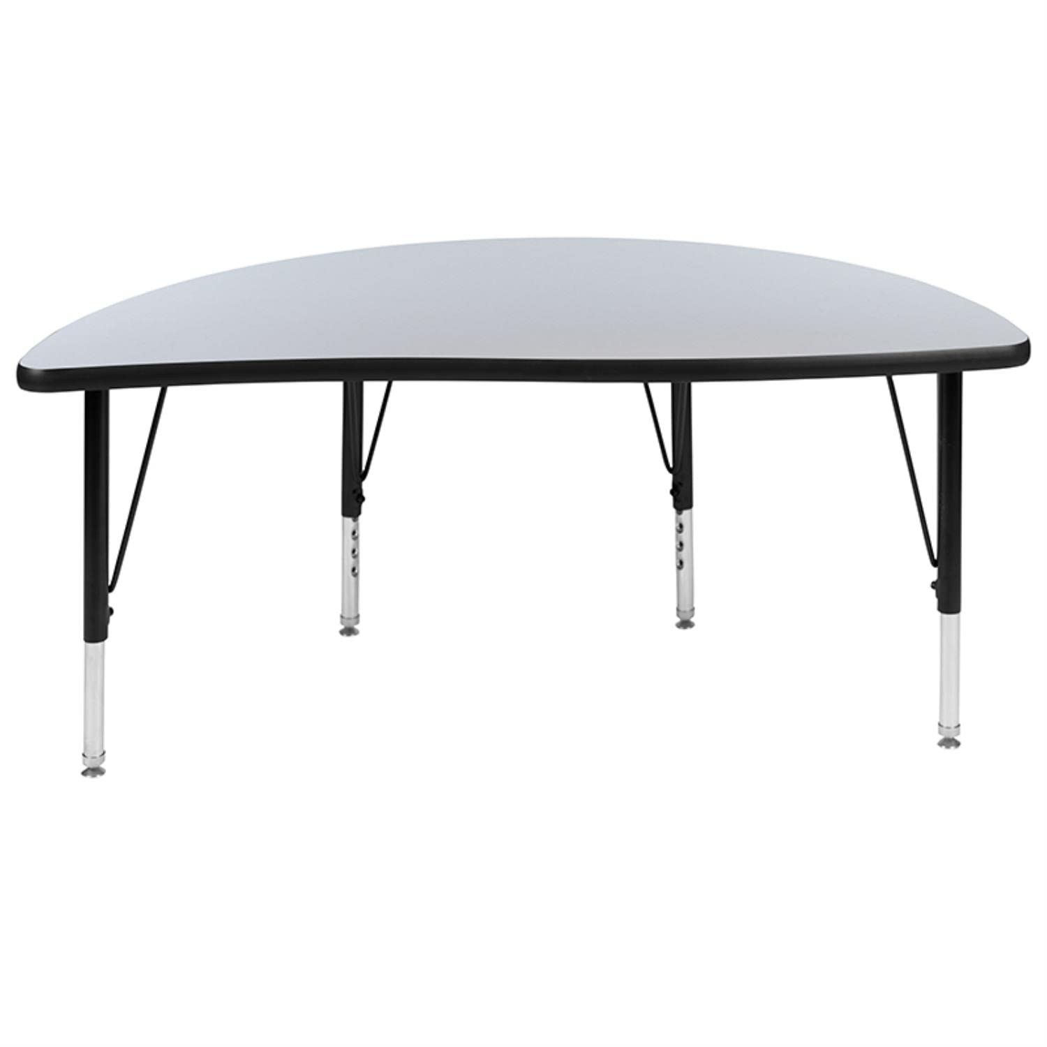 Flash Furniture 47.5' Half Circle Wave Collaborative Grey Thermal Laminate Activity Table - Height Adjustable Short Legs