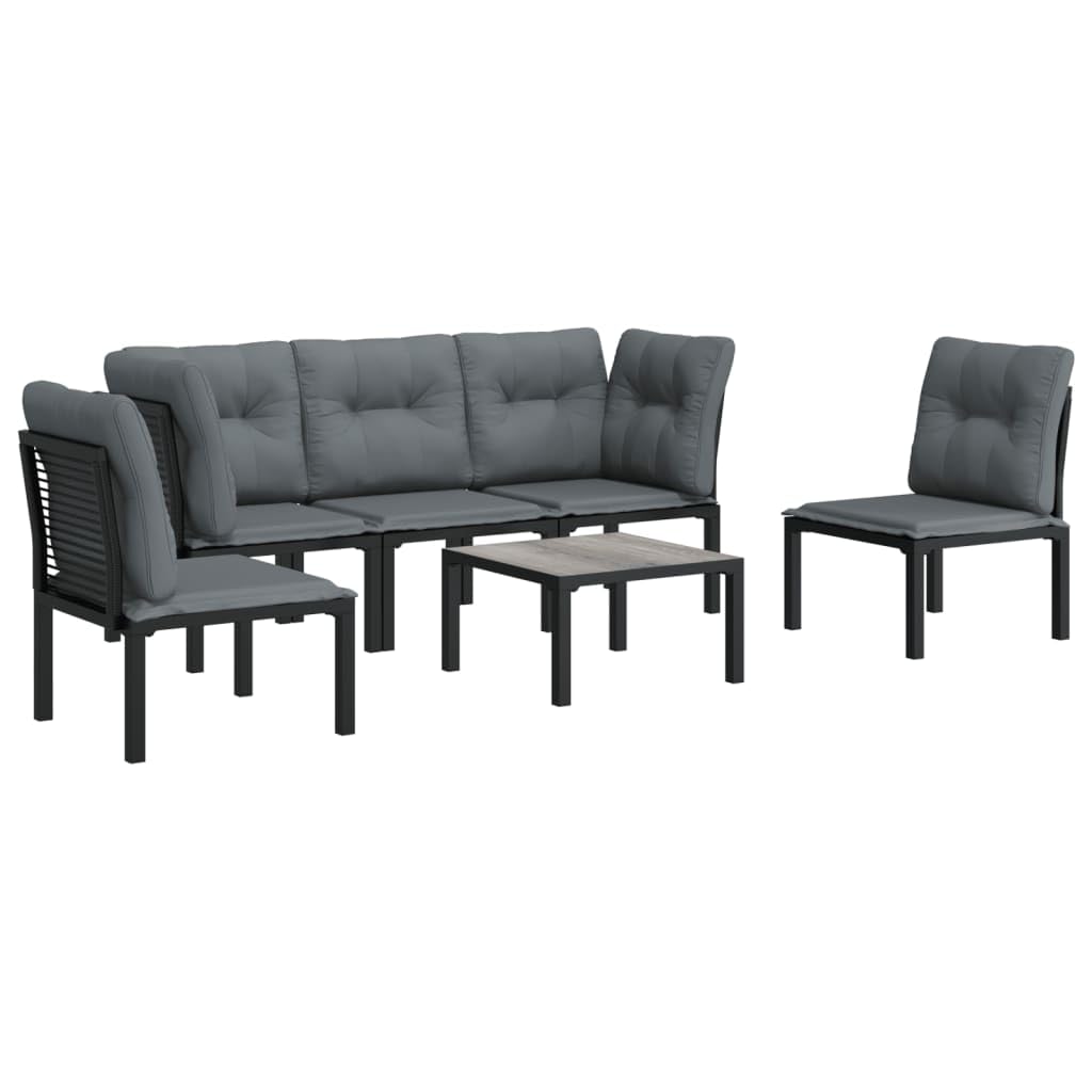 vidaXL Patio Lounge Set 6 Piece, Outdoor Patio Furniture with Coffee Table, Sectional Sofa Set for Garden, Modern Style, Black and Gray Poly Rattan