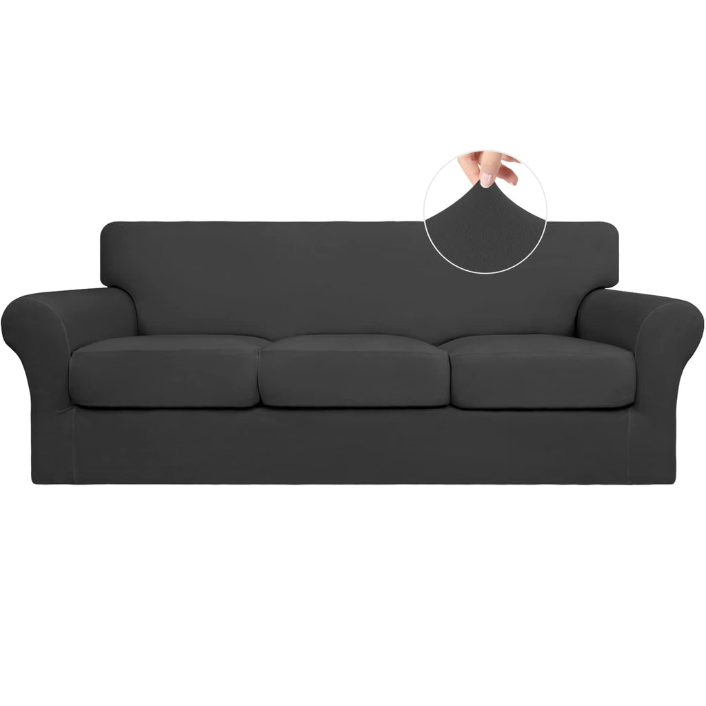 Easy-Going 4 Pieces Stretch Soft Couch Cover For Dogs - Washable Sofa Slipcover For 3 Separate Cushion Couch - Elastic Furniture Protector For Pets, Kids (Sofa, Dark Gray, Large)