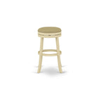 East West Furniture Dvs030-202 Devers Counter Stool Bar Chair - Round Shape Sandalwood Pu Leather Upholstered Bar Height Backless Chairs, 30 Inch Height, Linen White
