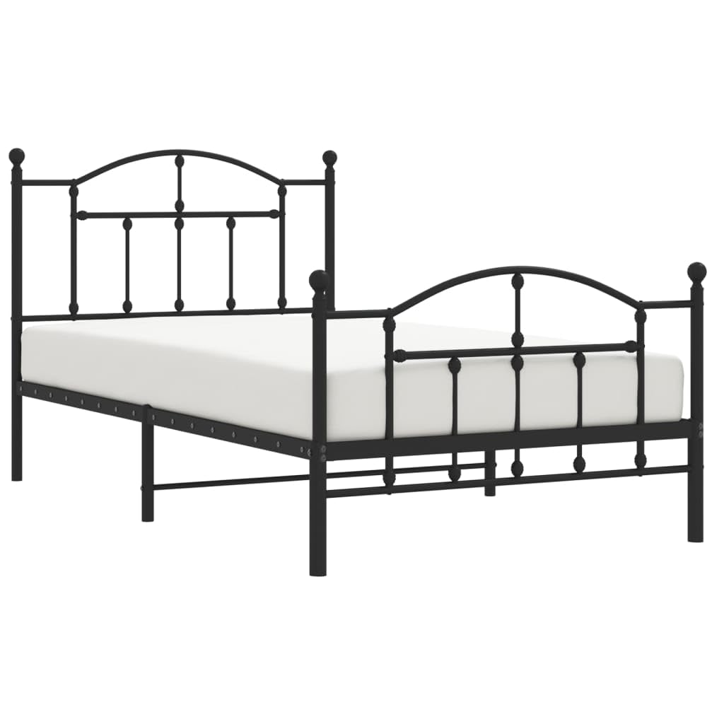 vidaXL Contemporary Black Metal Single Bed Frame with Headboard, Footboard and Underbed Storage Space - Suitable for 39.4&quot; x 74.8&quot; Mattresses