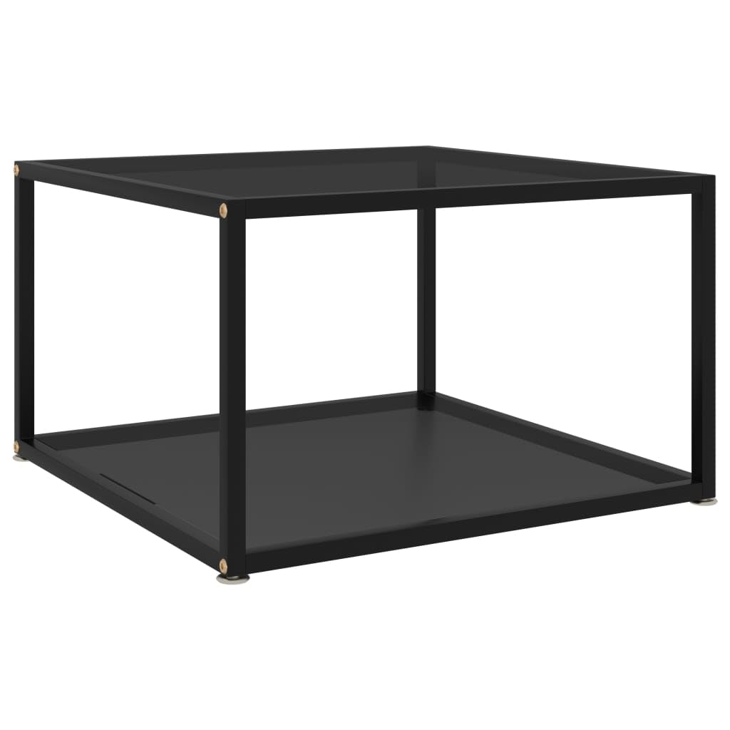 vidaXL Black Coffee Table - Contemporary Style Tempered Glass and Powder-Coated Steel - Square Design with Storage Shelf - Easy 