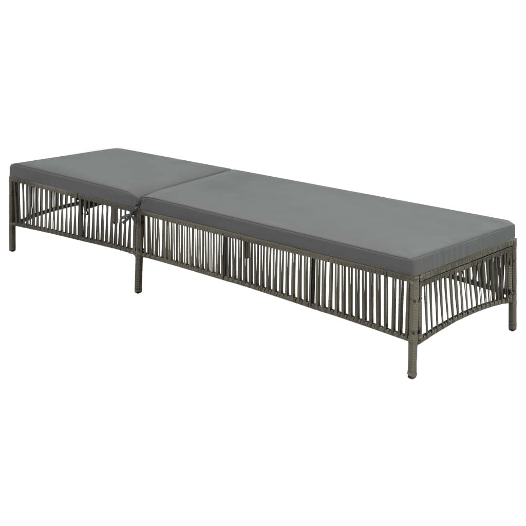 vidaXL Sun Lounger with Cushion - Gray Poly Rattan Sunbed - Durable and Weather-Resistant with Adjusting Backrest - Perfect for Patio and Garden Spaces