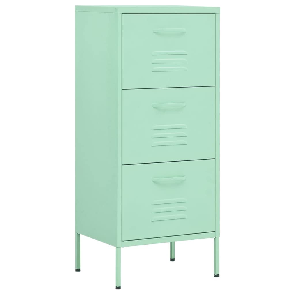 vidaXL Mint Green Steel Storage Cabinet, 16.7"x13.8"x40", Adjustable Levellers, Extendable Drawers with Ballbearing Runners, Industrial Style, Load Capacity up to 132.3 lb