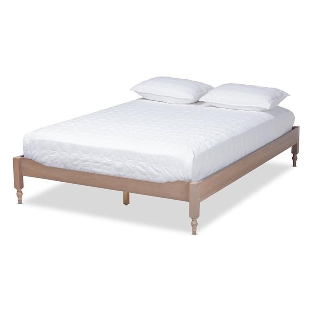 Baxton Studio Laure French Bohemian Antique Oak Finished Wood Full Size Platform Bed Frame