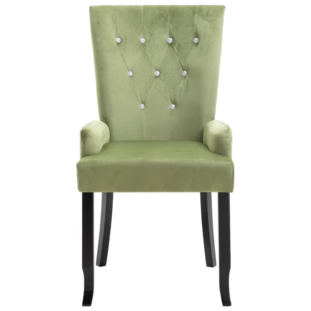 vidaXL Elegant Dining Chair with Armrests for Kitchen and Dining Room - Light Green Velvet, Ergonomically Designed, Solid Oak Wood Frame