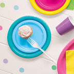 Lovely Powder Blue Solid Round Dessert Plates - Vibrant 7'' (Pack Of 20) - Sturdy & Stylish - Perfect For Birthdays, Showers & C
