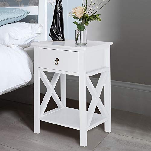 Bonnlo White Nightstand with Drawer and Shelf, Farmhouse Night Stands for Bedrooms Storage, End Table Bed Side TableNight Stand 