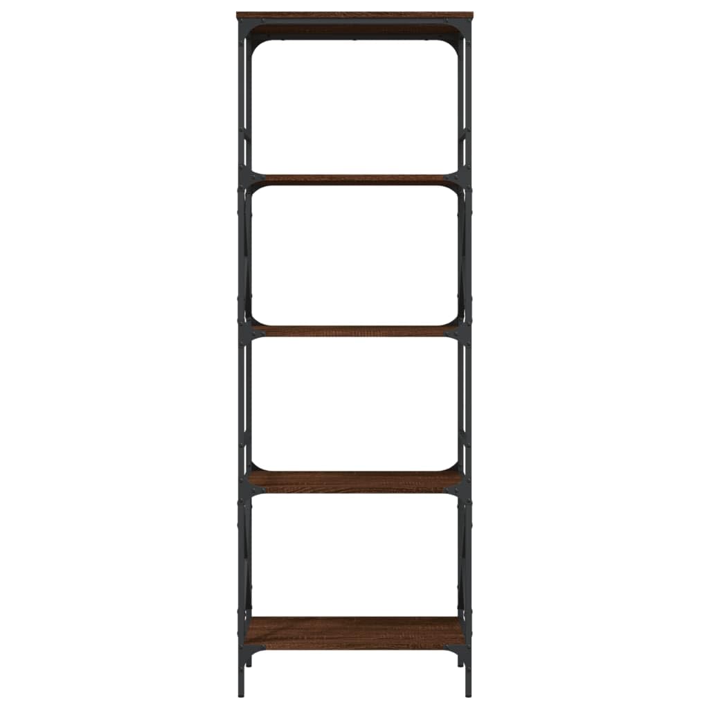 vidaXL 5-Tier Brown Oak Engineered Wood Bookshelf - Spacious Bookcase Display Cabinet with Adjustable Feet and Metal Frame for Office/Living Room