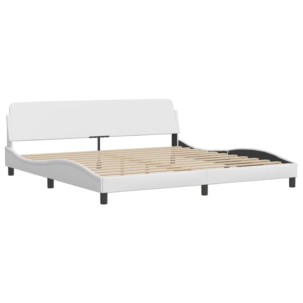 vidaXL Faux Leather King Bed Frame with Headboard - White 76"x79.9" Supportive Plywood Slats, Ergonomic and Luxurious Design for Bedroom