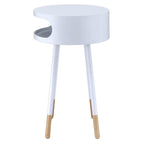 Acme Sonria Round Wooden End Table with 1 Compartment in White and Natural