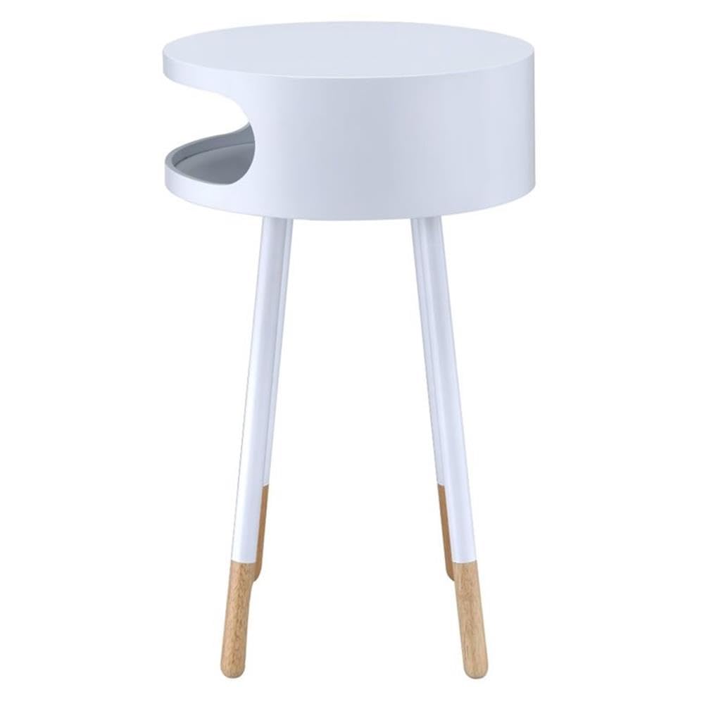Acme Sonria Round Wooden End Table with 1 Compartment in White and Natural