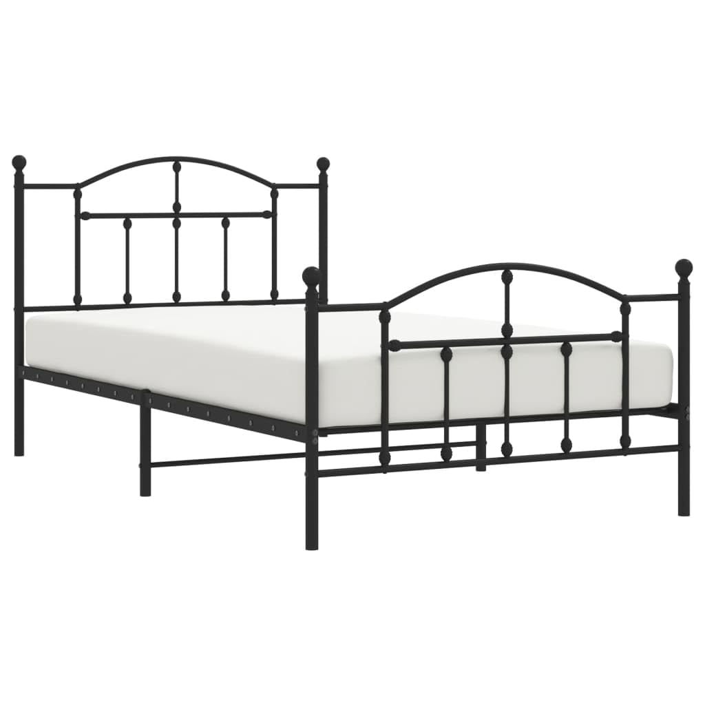 vidaXL Modern Metal Bed Frame with Classic Design Headboard and Footboard, Durable Steel Construction, Extra Storage Underneath - Black, 39.4x78.7 Inches.