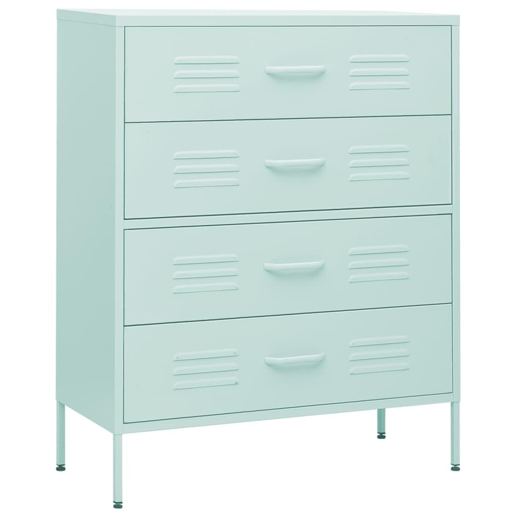 vidaXL Mint Steel Chest of Drawers - Industrial Style Side Cabinet with Adjustable Levelers and Robust Construction - Practical Design with Spacious Drawers, 31.5&quot; x 13.8&quot; x 40&quot;