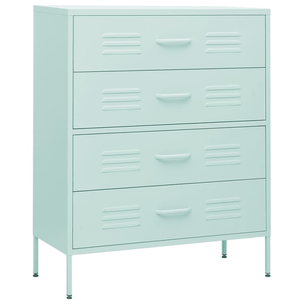 vidaXL Mint Steel Chest of Drawers - Industrial Style Side Cabinet with Adjustable Levelers and Robust Construction - Practical Design with Spacious Drawers, 31.5&quot; x 13.8&quot; x 40&quot;