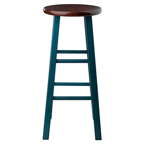 Ergode Wood Ivy 29' Bar Stool - Rustic Teal Finish, 13' Round Walnut Seat - Stable, Comfortable, Versatile - Ideal for Kitchen or Family Room - No Assembly Required - Supports up to 220lbs