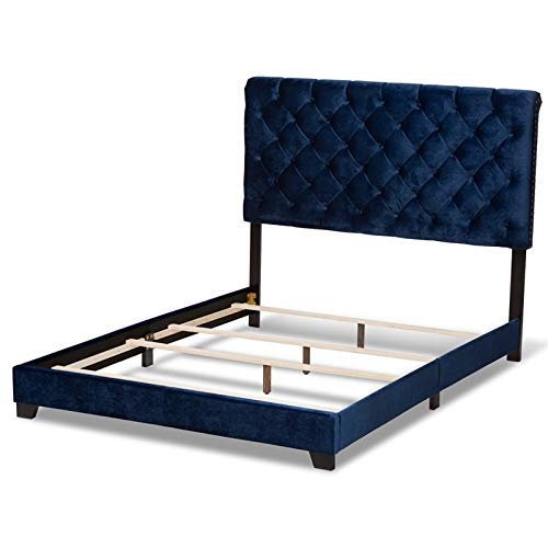 Baxton Studio Candace Luxe and Glamour Navy Velvet Upholstered Full Size Bed