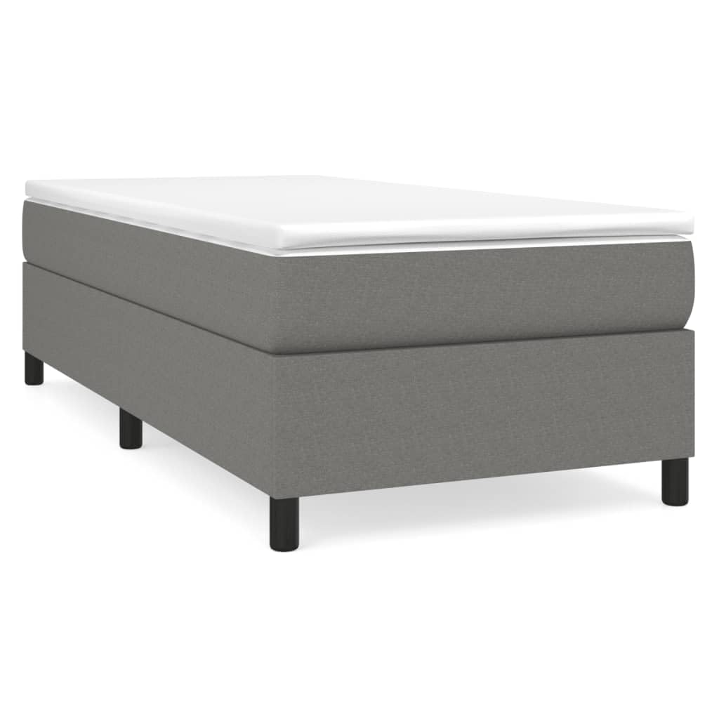 vidaXL Dark Gray Box Spring Bed Frame Twin Size - Modern Fabric Bed Frame Suitable for 39.4&quot; x 74.8&quot; Mattress, Plywood and Engineered Wood Construction