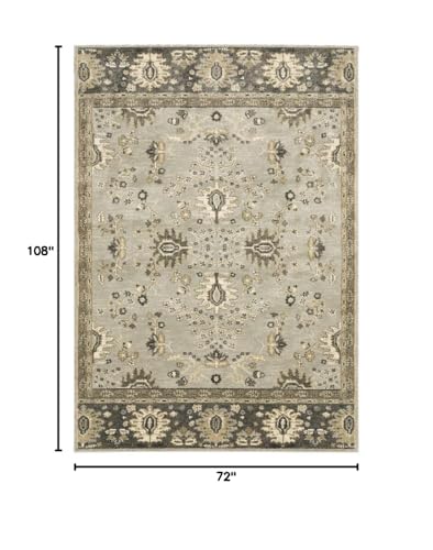 HomeRoots 508848 6 x 9 ft. Gray Brown Tan & Beige Oriental Power Loom Stain Resistant Rectangle Area Rug