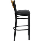 Flash Furniture HERCULES Series Black Slat Back Barstool - Natural Wood Back, Black Vinyl Seat, Metal Frame, Set of 1
