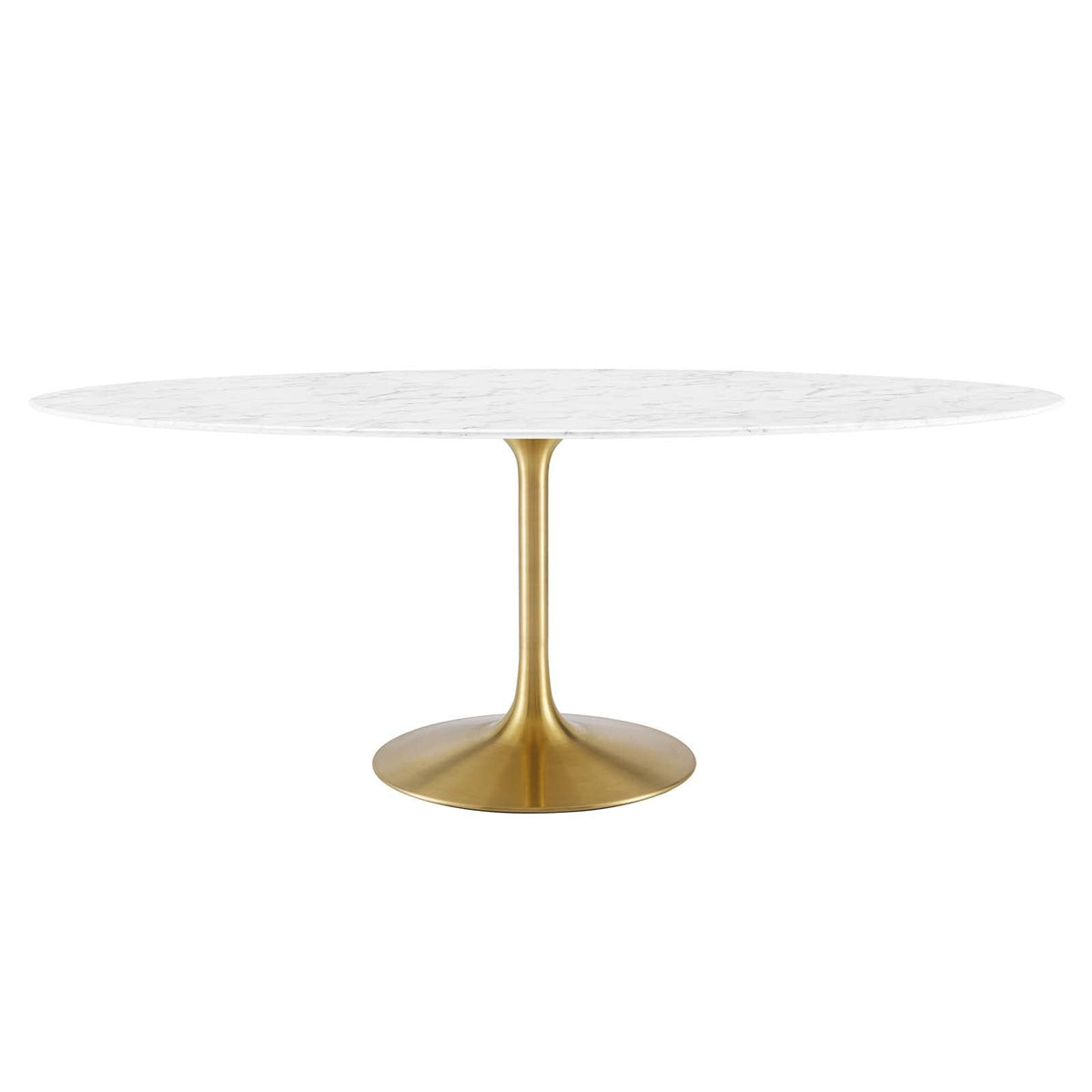 Modway Lippa 78&quot; Oval-Shaped Mid-Century Modern Dining Table with Artificial Marble Top and Gold Base