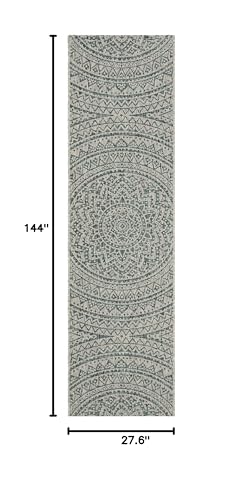 Safavieh Courtyard Collection 2'3' X 12' Light Grey / Teal Cy8734 Indoor/ Outdoor Waterproof Easy Cleaning Patio Backyard Mudroom Runner Rug