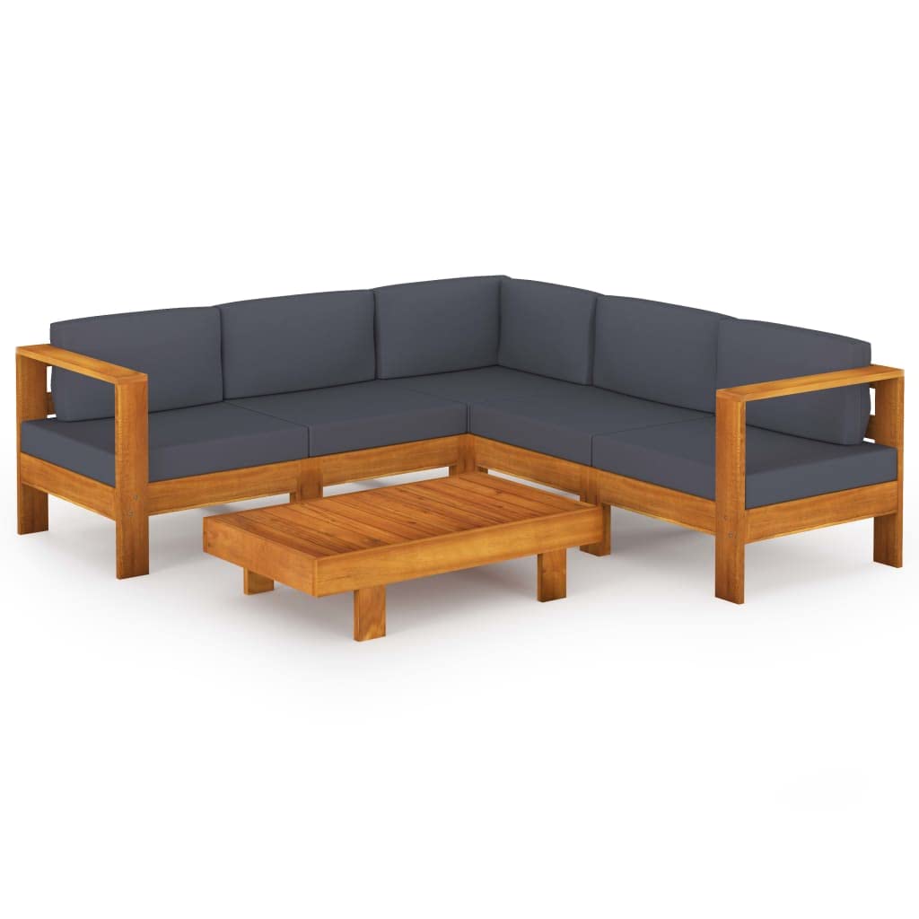 vidaXL Modern 6 Piece Acacia Wood Patio Lounge Set with Dark Gray Cushions - Comfortable Outdoor Furniture for Garden, Patio, or Balcony