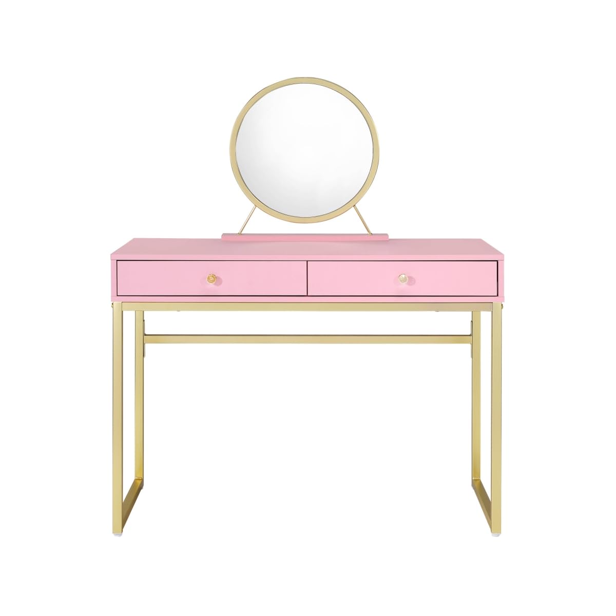 HomeRoots 485928 42 in. Mirrored Two Drawer Dresser Pink