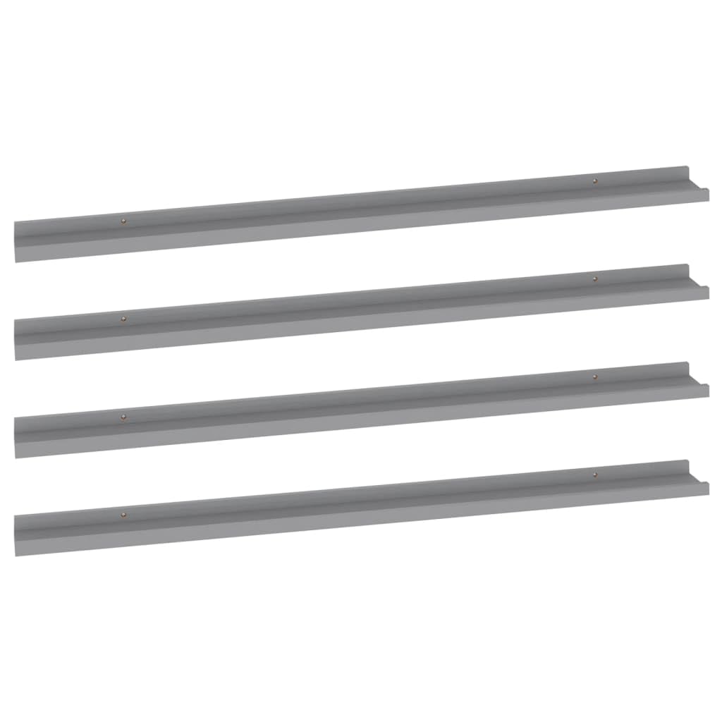 vidaXL Wall Shelves - Set of 4, Gray Modern Wall-Mounted Storage Solution, Durable MDF, Ideal for Books and Decor, Easy Maintena