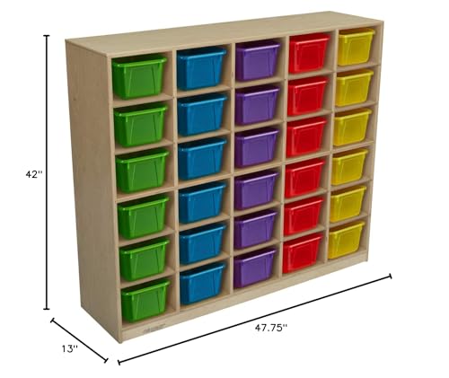 Childcraft Mobile Cubby Unit, 30 Translucent Color Trays, 47-3/4 x 14-1/4 x 42 Inches