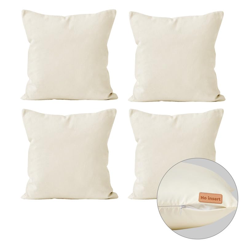 Encasa Homes Throw Pillow Covers Only (No Insert) (16X16) - Sublimation Blank Natural 4 Pc Pack With Invisible Zipper -Polyester