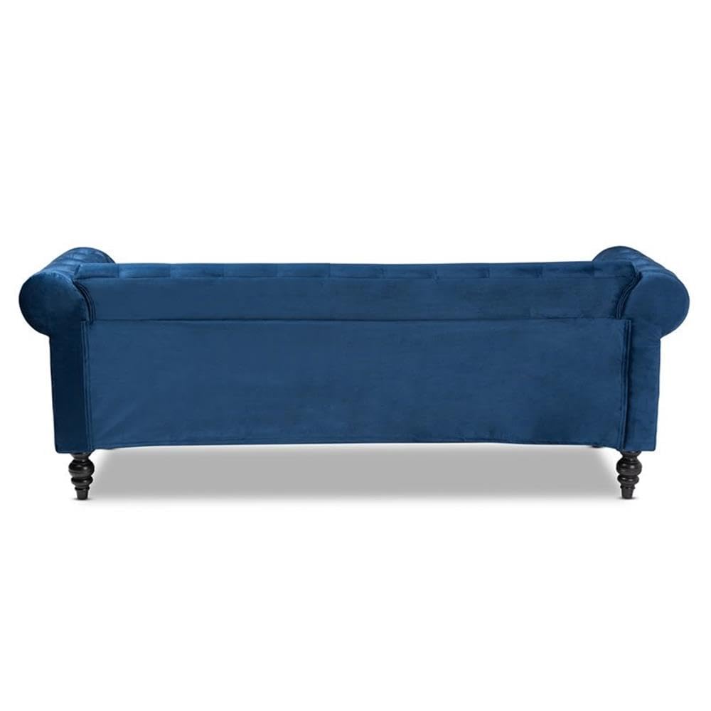 Baxton Studio Emma Navy Blue Velvet Upholstered Button Tufted Chesterfield Sofa