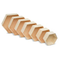Wooden Hexagon Floating Shelves with Backs, Set of 7, Unfinished for Crafts and DIY Wall D