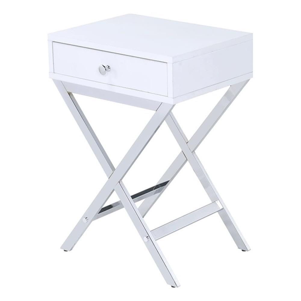 Acme Coleen Side Table in White & Chrome