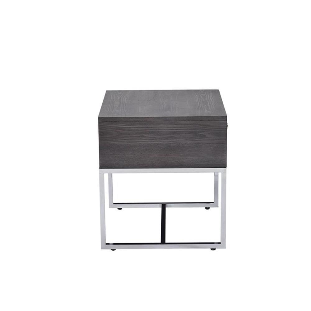 Acme Iban End Table in Gray Oak and Chrome